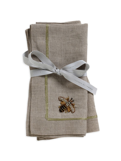 Joanna Buchanan Gold Trim Linen Dinner Napkins 2-piece Set