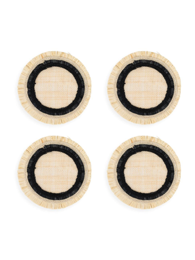 Joanna Buchanan Fringed Two-tone Straw Coasters, Set Of 4 In Black