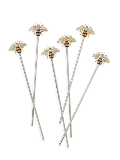 Joanna Bunchanan Stripey Bee Swizzle Sticks 6-piece Set In Silver