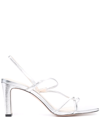 Sandro Faye Metallic Leather Heeled Sandals In Ecru