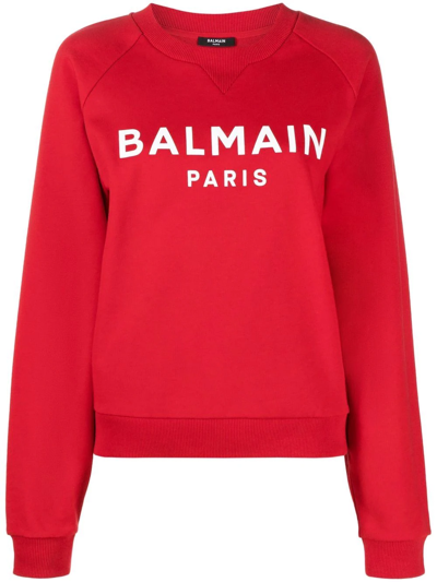 Balmain Logo-print Cotton Sweatshirt In Red