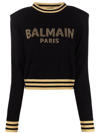 Balmain Logo Wool Blend Knit Cropped Sweater In Schwarz