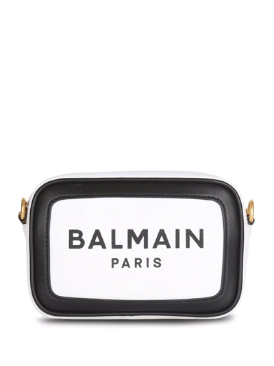 Balmain White B-army Camera Shoulder Bag In Gab Blanc Noir
