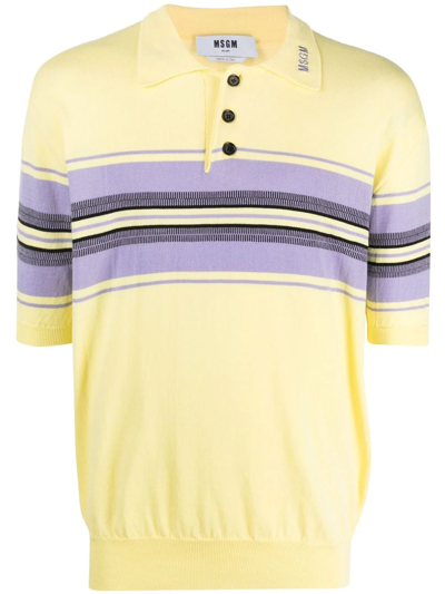 Msgm Stripe-print Cotton Polo Shirt In Yellow