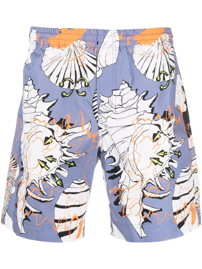 Msgm Floral Print Track Shorts In Blue