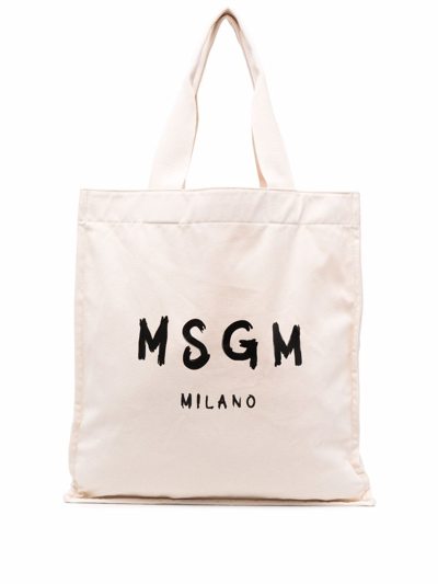 Msgm Logo-print Tote-bag In Ivory