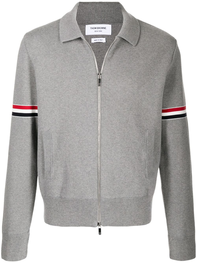 Thom Browne Rwb Stripe Detailed Cardigan In 055 Light Grey