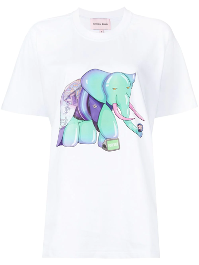 Natasha Zinko Visionz Elephant Print T-shirt In Weiss