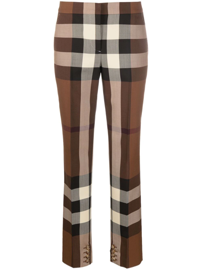Burberry Aimie Check Button-hem Straight-leg Trousers In Brown
