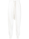 Rick Owens Drkshdw Drop-crotch Cotton Track Pants In Weiss