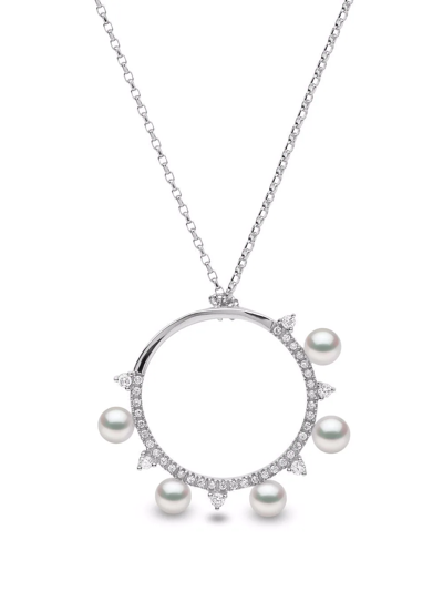 Yoko London 18kt White Gold Sleek Akoya Pearl Diamond Pendant Necklace In Silber