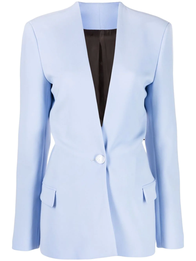 Attico Collarless Single-breasted Blazer In Blue