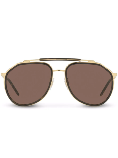 Dolce & Gabbana Madison Pilot Frame Sunglasses In Gold And Havana