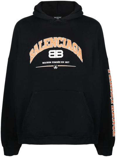 Balenciaga Logo-print Jersey Hoodie In Black