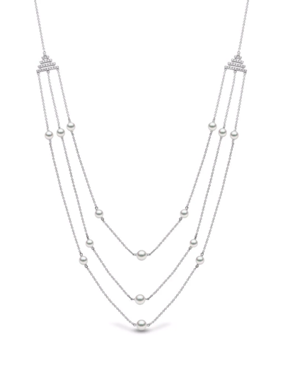 Yoko London 18kt White Gold Sleek Freshwater Pearl Diamond Necklace In Silber