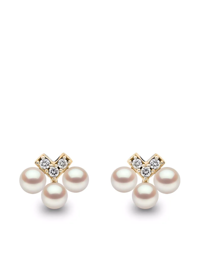 Yoko London 18kt Yellow Gold Sleek Akoya Pearl Diamond Stud Earrings