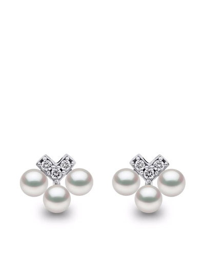 Yoko London 18kt White Gold Sleek Akoya Pearl Diamond Stud Earrings