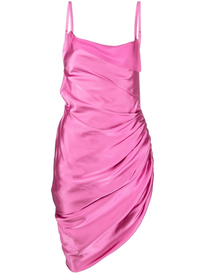 Jacquemus Le Splash Saudade Satin Ruched Asymmetric Strappy Dress In Pink