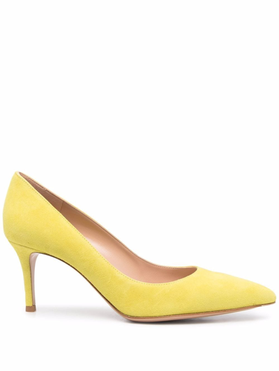 Gianvito Rossi 尖头绒面皮高跟鞋 In Yellow