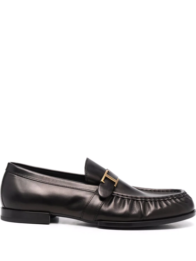 Tod's T-logo Leather Loafers In Black