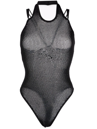 Andreädamo Black Stretch Viscose Blend Bodysuit In 0473
