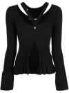 Andreädamo Andreadamo Ribbed-knit Cardigan With Double Layers In Schwarz