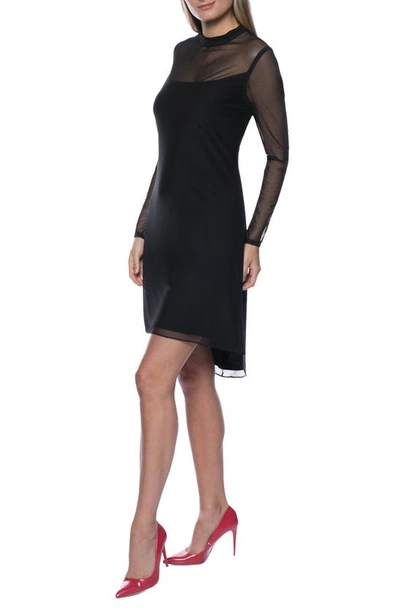Marina Sheer Sleeve High Low Cocktail Dress In Black
