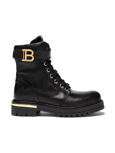 Balmain Kids' Logo-buckle Ankle Boots In Black