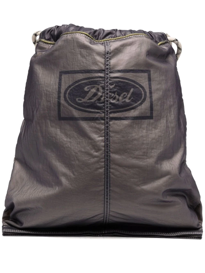 Diesel Logo-print Drawstring Backpack In Grey