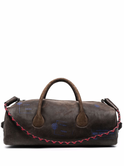 Diesel Pult Leather Duffle Bag In Dark Brown
