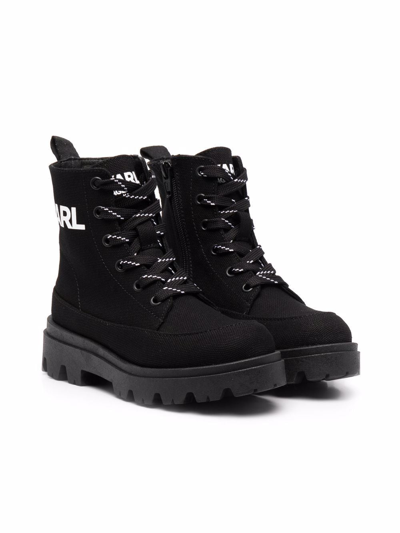 Karl Lagerfeld Kids' Logo-print Ankle Boots In Black