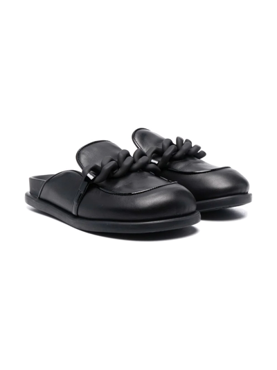 N°21 Kids' Chain-embellished Leather Sandals In Black