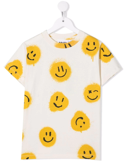 Molo Kid's Road Short-sleeve Tee With Smileys All Over In Yellow