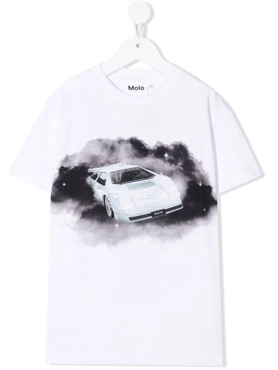Molo Kids' Roxo Cars N Stars-print Organic Cotton T-shirt In White