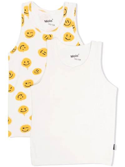 Molo Kids' Smiley-print Tank-top Set In Neutrals