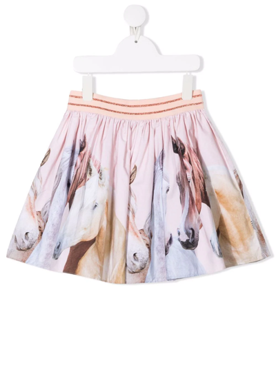 Molo Kids' Horse-print Organic Cotton Skirt In Pink