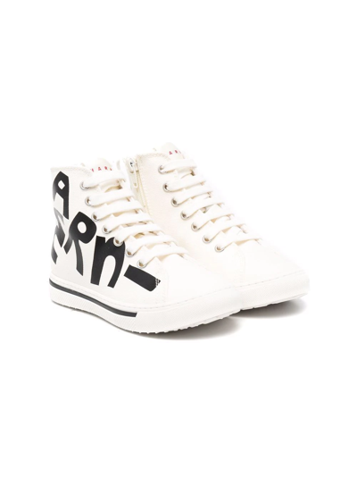 Marni Graphic Logo-print High-top Sneakers In Neutrals