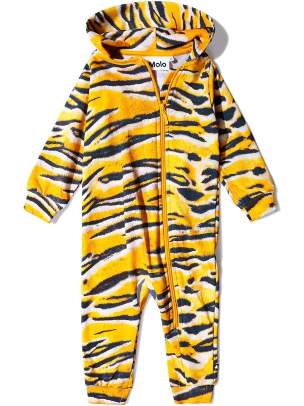Molo Babies' Tiger-print Hooded Romper In Yellow | ModeSens