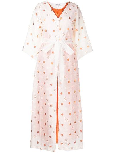 Baruni Polka-dot Pattern Kaftan In White