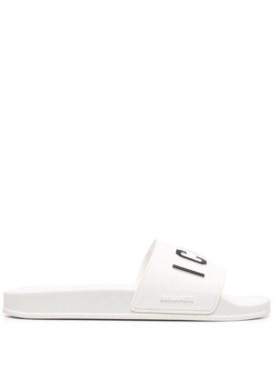 Dsquared2 Icon 3d Print Rubber Slide Sandals In White