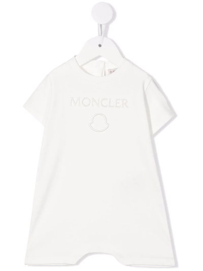 Moncler Ivory Romper For Babykids With Embroidered Logo In White