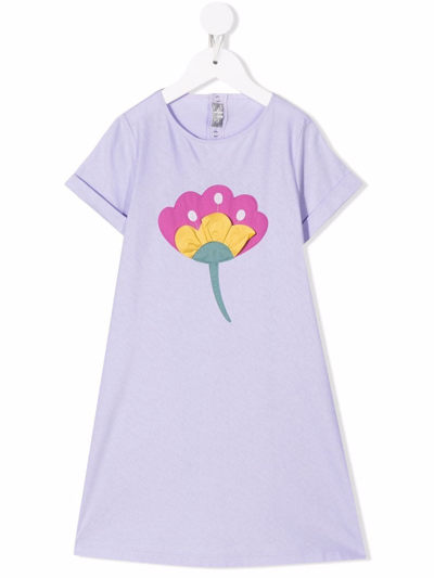 Il Gufo Kids' Floral-patch T-shirt Dress In Purple