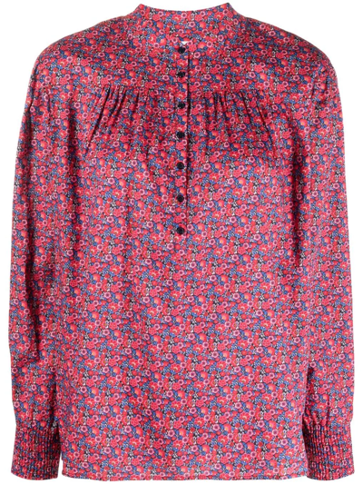Ba&sh Catty Ruffled Floral-print Crepe Blouse In Pink