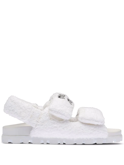 Miu Miu Logo-embroidered Terry-cloth Sandals In Bianco