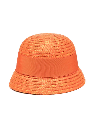 Mi Mi Sol Kids' Narrow-brim Straw Hat In Orange