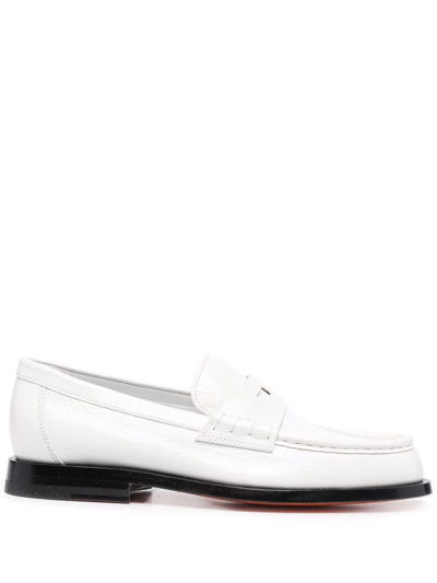 Santoni Penny Leather Loafers In White
