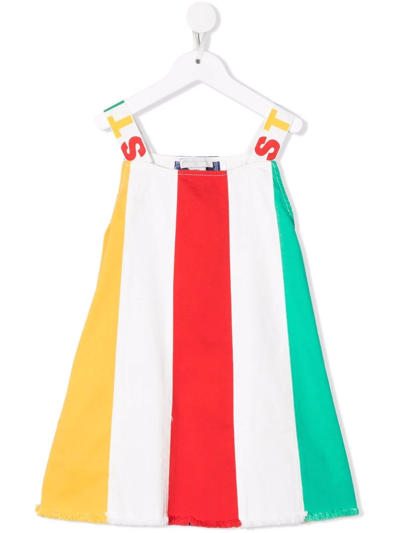 Stella Mccartney Kids' Logo-strap Striped Dress In White