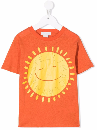 Stella Mccartney Kids' Sun-print Cotton-linen T-shirt In Orange