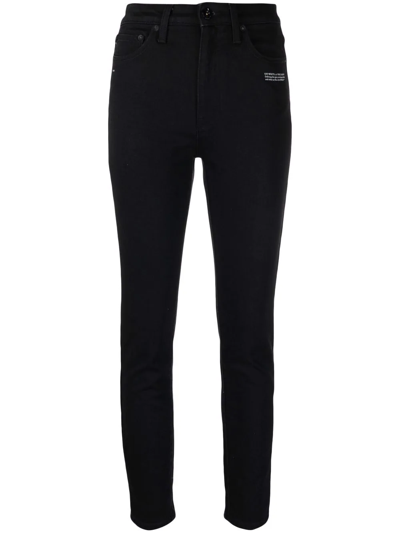 Off-white Slogan Logo-print Skinny Jeans In Black