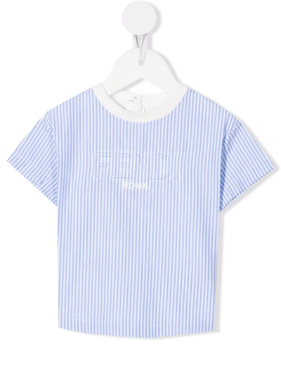 Fendi Babies' Stripe-print Cotton T-shirt In Blue